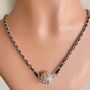 FAC Woven Chain Crystal Magnetic Silver Tone Necklace​